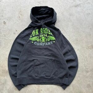 Vintage black slightly faded lettered fox riding co green and black‎ hoodie